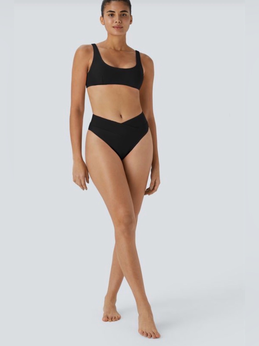 Halara Black Crinkle & Ribbed Mix-and-Match Bikini Set